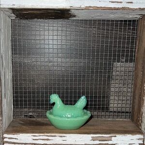 Jadeite Green Glass Nesting Hen Dish